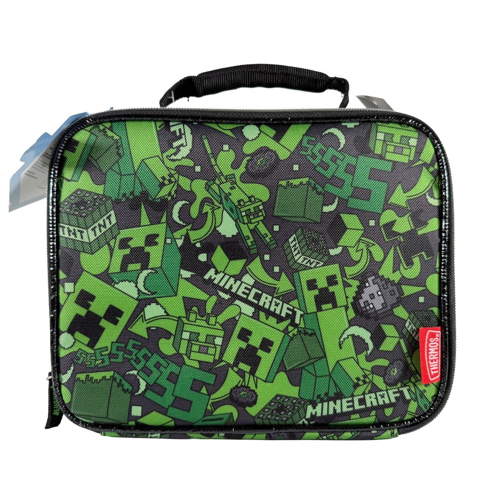 Thermos Minecraft Creeper Insulated Lunch Box Green TNT Kids Bag NWT